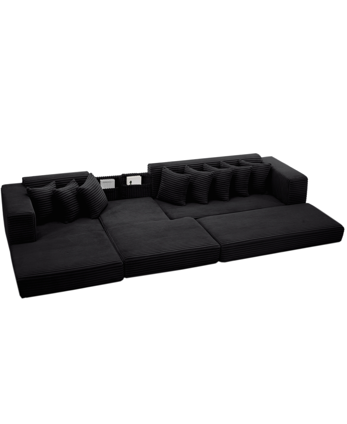 Streamdale Furniture Oversize Cloud Sectional Couch, L-Shape Sofa Bed, 8 Pillows, Corduroy, Black
