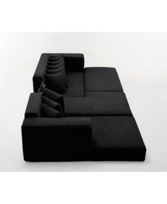 Oversize Cloud Sectional Couch, L-Shape Sofa Bed, 8 Pillows, Corduroy, Black