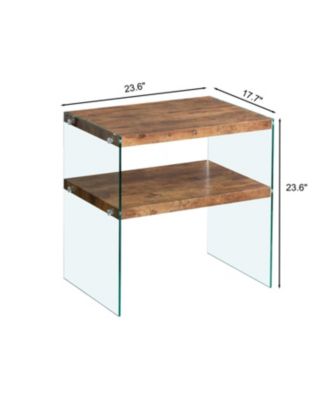 MDF SideTable, Small Tea Table, Walnut Night Stand Tempered Glass Sofa Table
