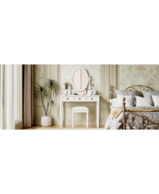 Streamdale Vanity Desk with Adjustable Mirror, Cushioned Stool & 5 Drawers - White