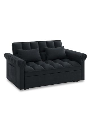 Streamdale Loveseats Sofa Bed with Pull-out Bed, Adjsutable Back-Black