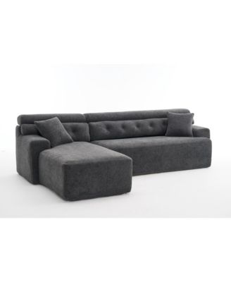 Streamdale Grey Compression Sofa- Chaise & 3-Seater, Chenille, 2 Pillows