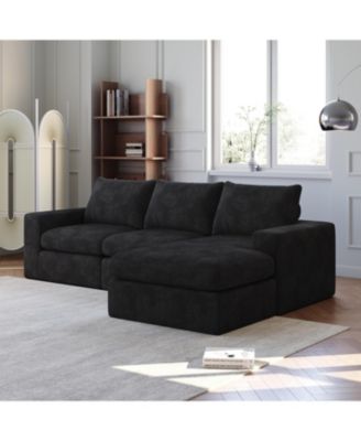 99" Corduroy Sectional Sofa with Chaise & 3 Pillows