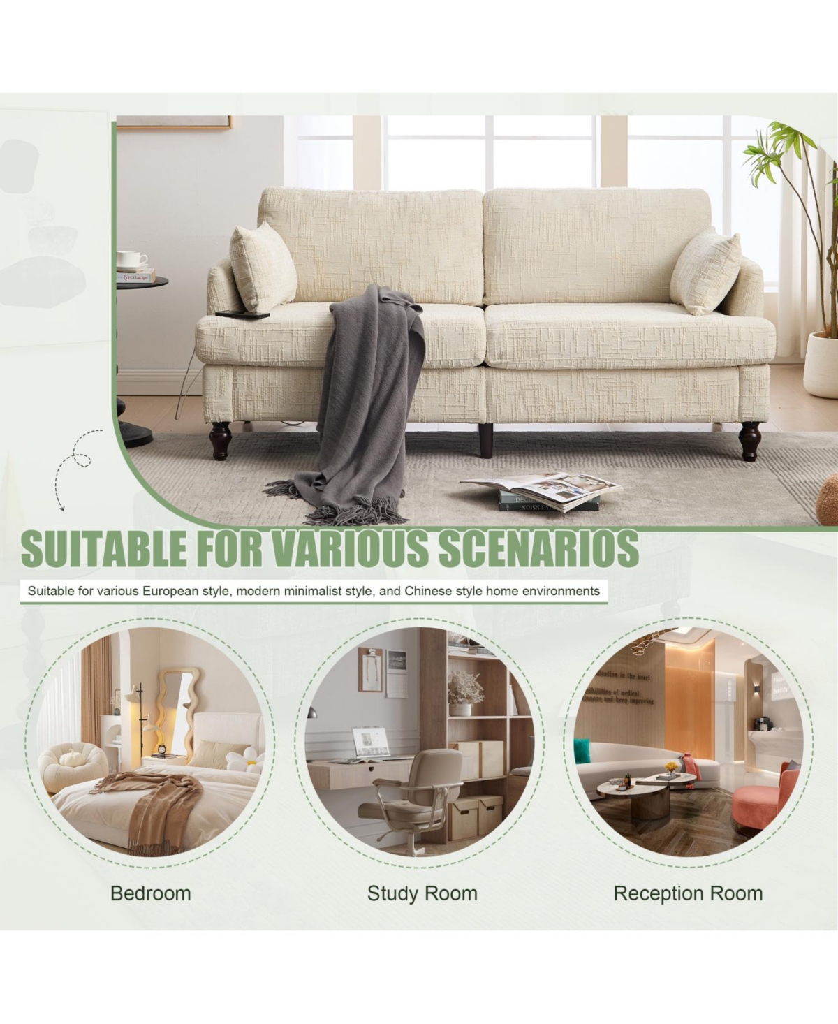 Streamdale Furniture Modern Chenille 2-Seater Sofa w/ Led