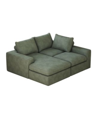 99" Corduroy Sectional Sofa with Chaise & 3 Pillows