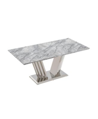 70" Faux Marble Dining Table, Mirrored Base (Silver/Grey)