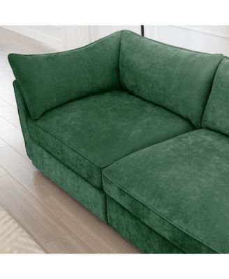 3-Seat Chenille Green Sofa with Ottomans & Storage
