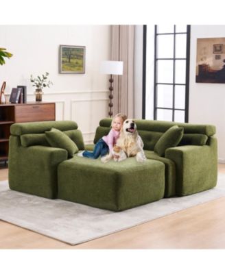  Convertible Chenille Sectional Sofa, Chesterfield Design, 104.7"