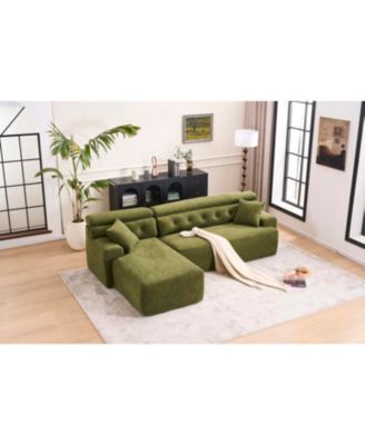  Convertible Chenille Sectional Sofa, Chesterfield Design, 104.7"