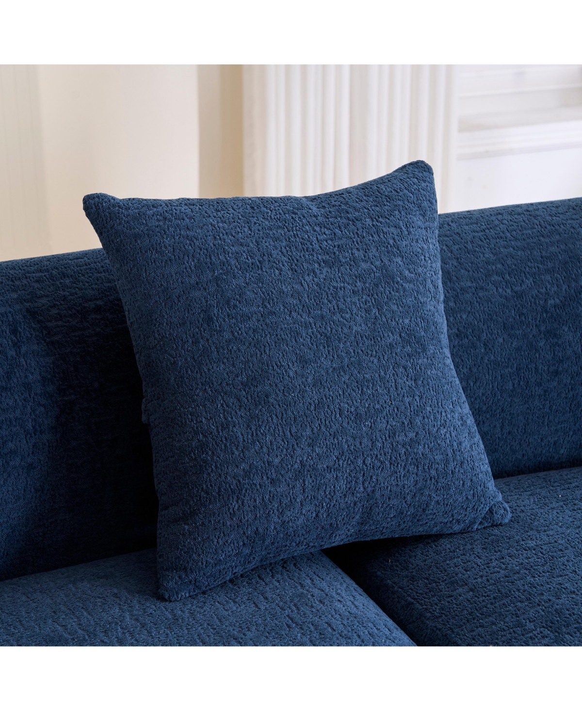 Streamdale Furniture Streamdale Navy Blue Chenille Sectional Sofa with Curved Chaise