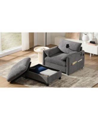 Sofa w/ Storage Ottoman, USB, Phone Holder, Pockets, Wide Chaise, Chenille