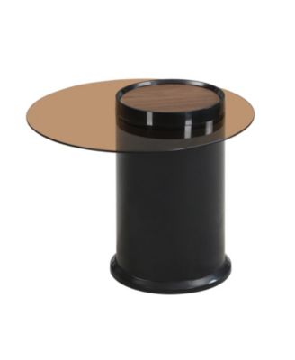 Round Nesting Coffee Table Set w/ Drawer, Black, Large- 27.56", Small- 19.69