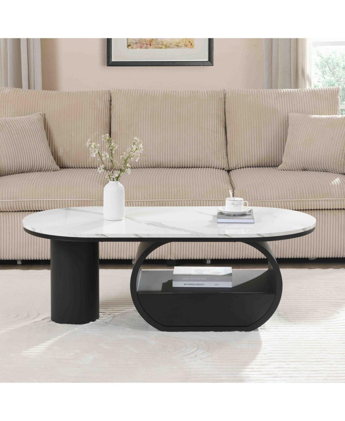 Streamdale Furniture Modern Oval Coffee Table w/ Storage Drawer