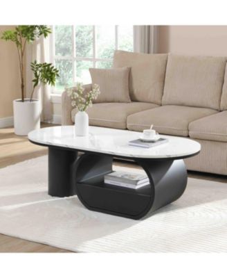 Modern Oval Coffee Table w/ Storage Drawer