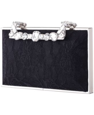 Crystal Handle Lift Lock Lace Clutch