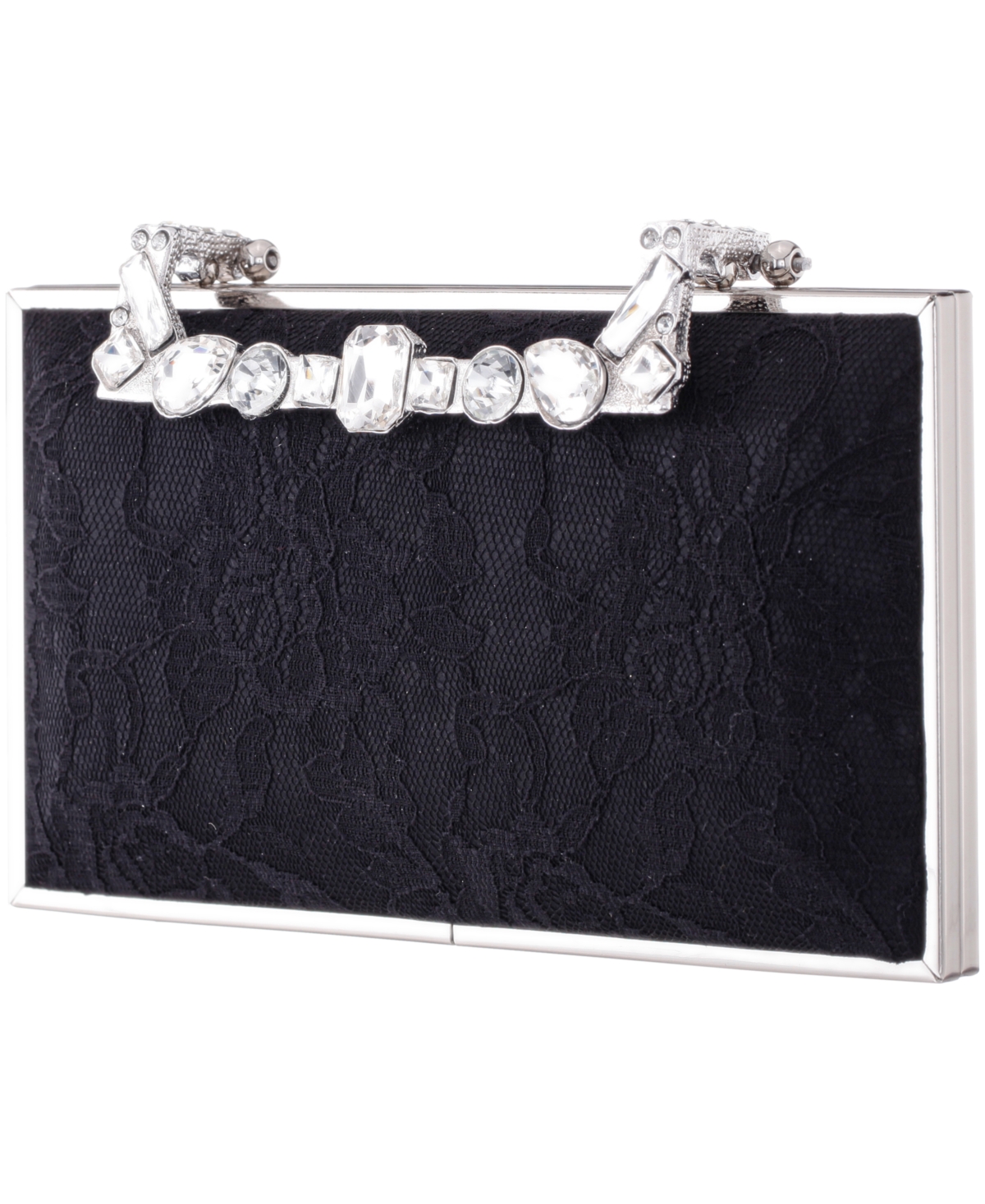 Nina Crystal Handle Lift Lock Lace Clutch