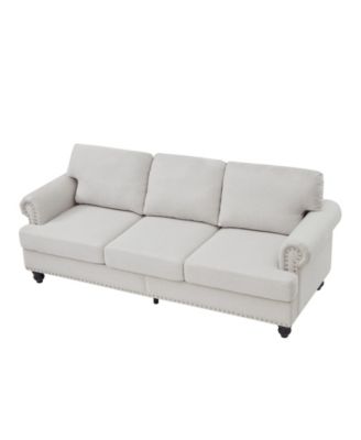 83" Modern Beige Sofa with Nailhead Trim