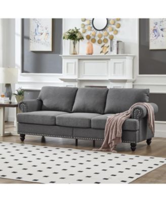 83" Modern Grey Sofa with Nailhead Trim