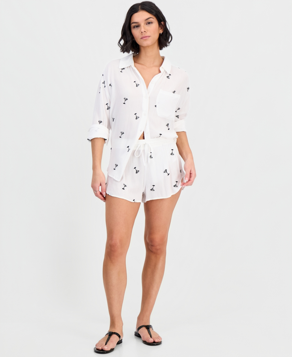 Miken Women's Martini Embroidery Button-Down Swim Shirt