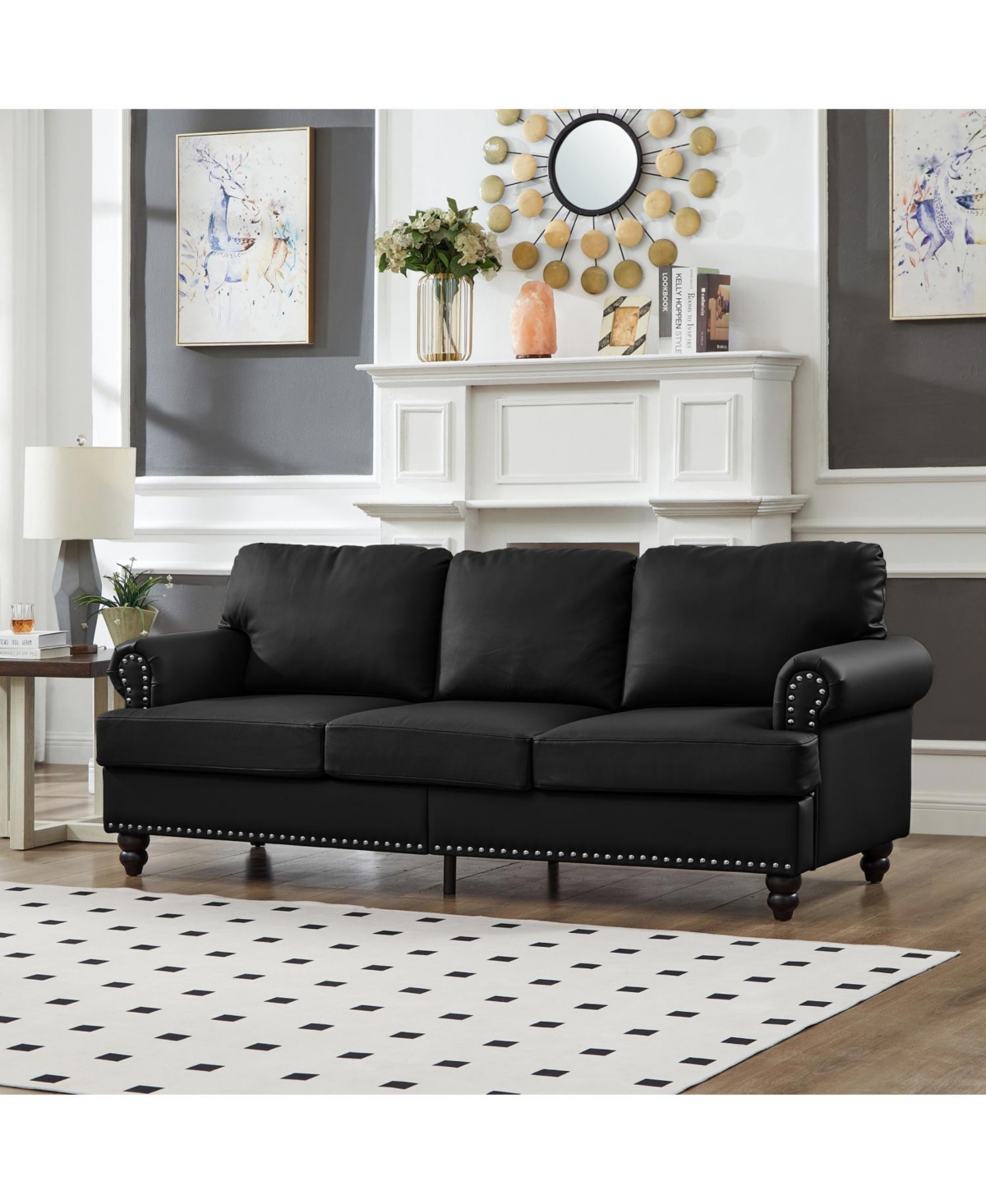 Streamdale Furniture Modern Classic Black Leather 2+3 Seater Sofa Set