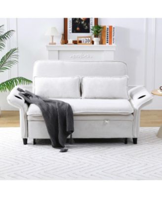  Beige Striped Sofa Bed - Adjustable Arms & Back - 65.74-inch