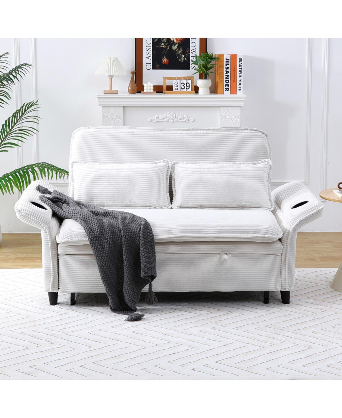 Streamdale Furniture Beige Striped Sofa Bed - Adjustable Arms & Back - 65.74-inch