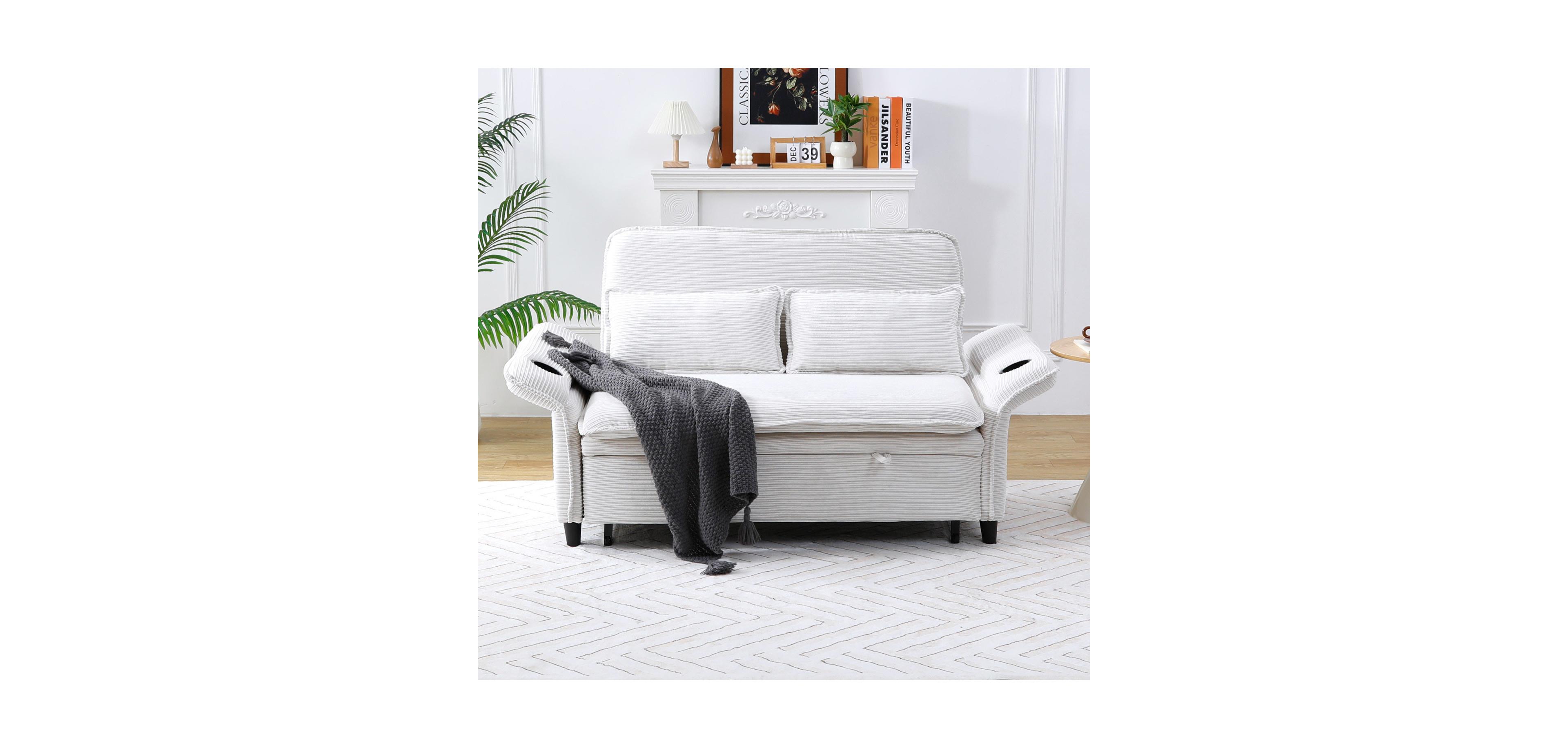 Streamdale Furniture Beige Striped Sofa Bed - Adjustable Arms & Back - 65.74-inch