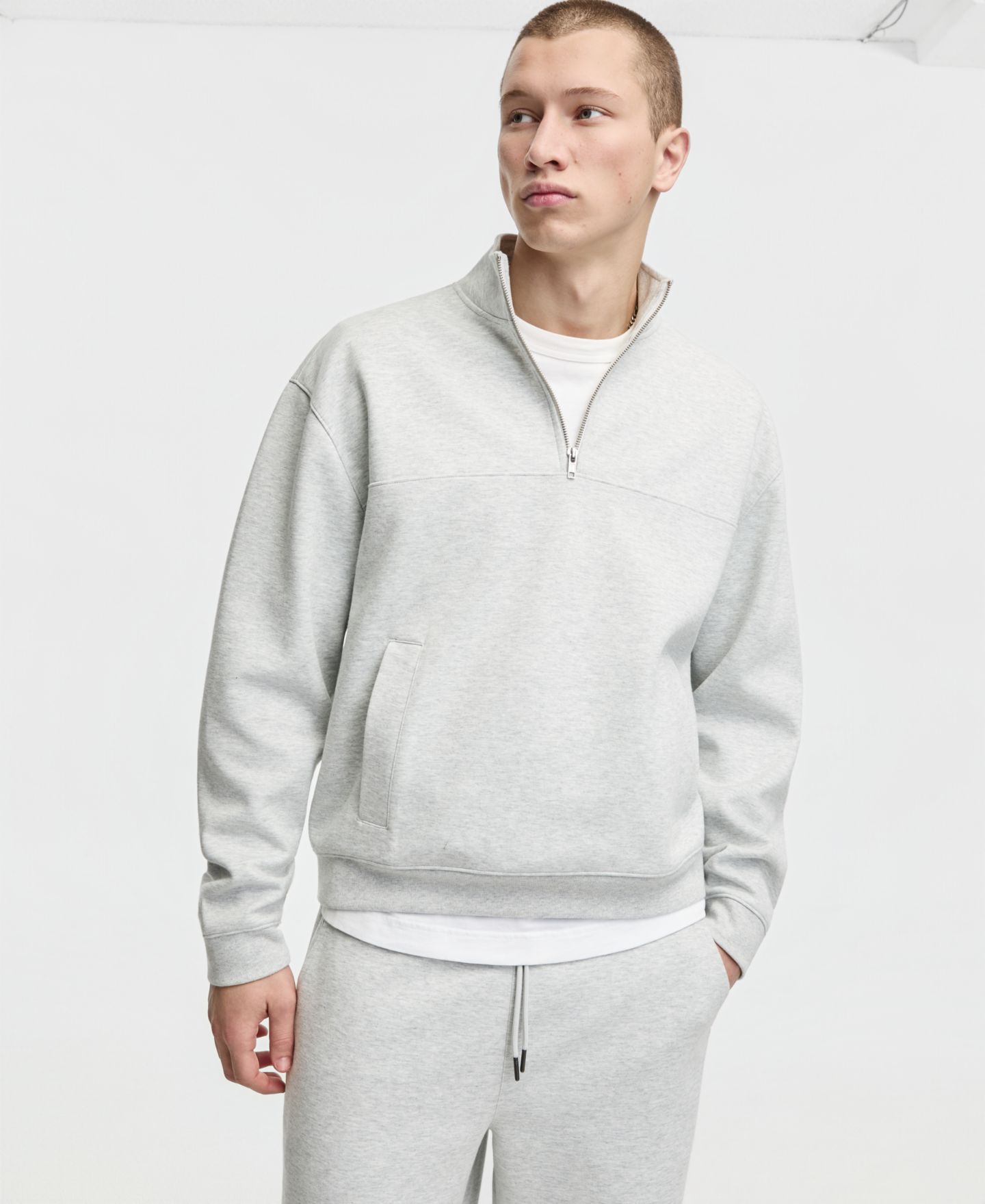Мужская толстовка Mode of One Oversized-Fit Quarter-Zip, цвет: Серый — фото 1