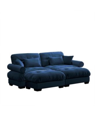 Velvet 2-Seater Sofa with Ottoman, Bolsters, Pillows - Reading Room