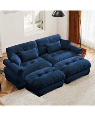 Velvet 2-Seater Sofa with Ottoman, Bolsters, Pillows - Reading Room