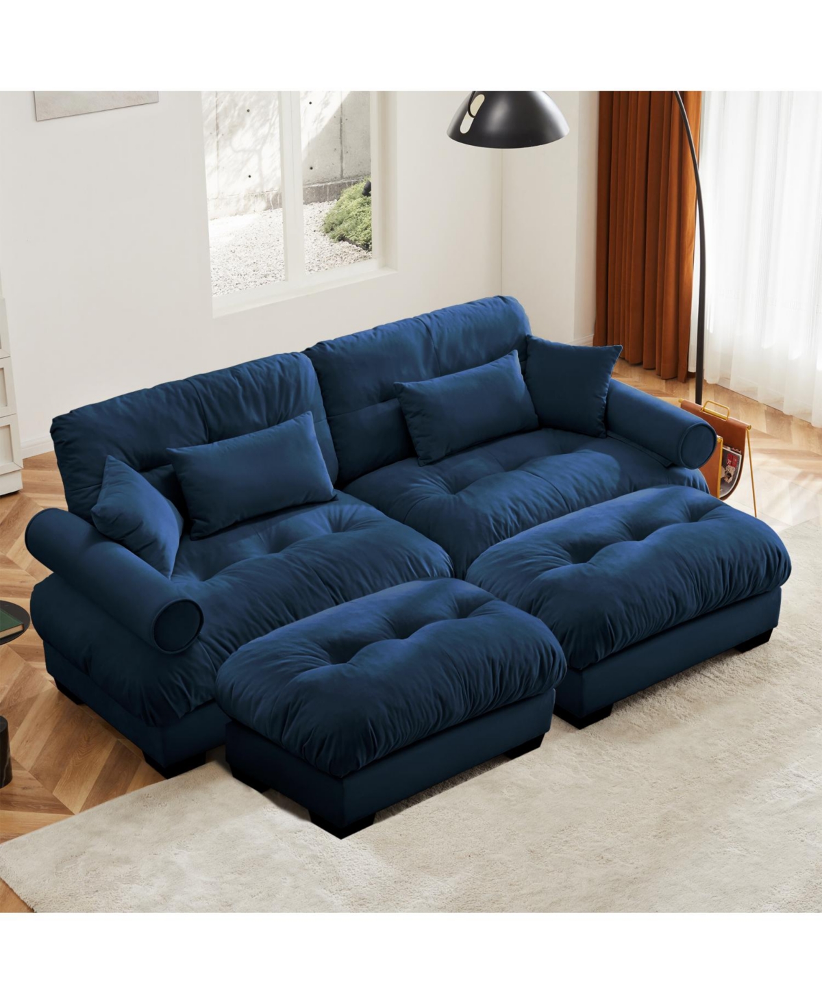 Streamdale Furniture Velvet 2-Seater Sofa with Ottoman, Bolsters, Pillows - Reading Room