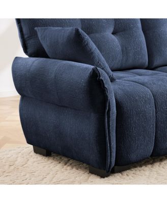 Blue Chenille 3-Seater Sofa Set with Ottoman and Pillows