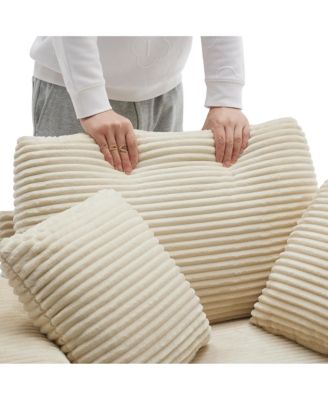 Corduroy Chaise Lounge Sofa w/ Ottoman, Storage & Cupholders