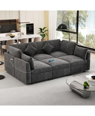 86.6" Sectional Sofa w/ Ottoman & USB Ports