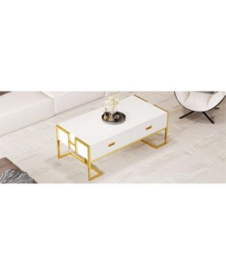 Modern Black Rectangular Coffee Table with 4 Drawers and Gold Base in 47.3"