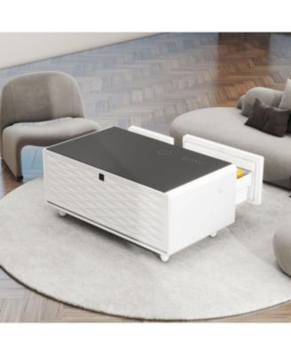 Smart Coffee Table Fridge/Freezer, Bluetooth, Wireless Charge, USB, Light - White