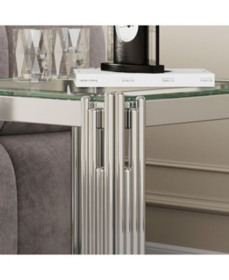 Modern Tempered Glass Top End table with Silver Stainless Steel Frame