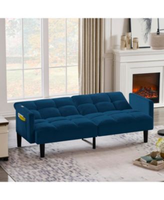 Velvet Futon Couch Convertible Folding Sofa Bed Tufted Couch for Apartment