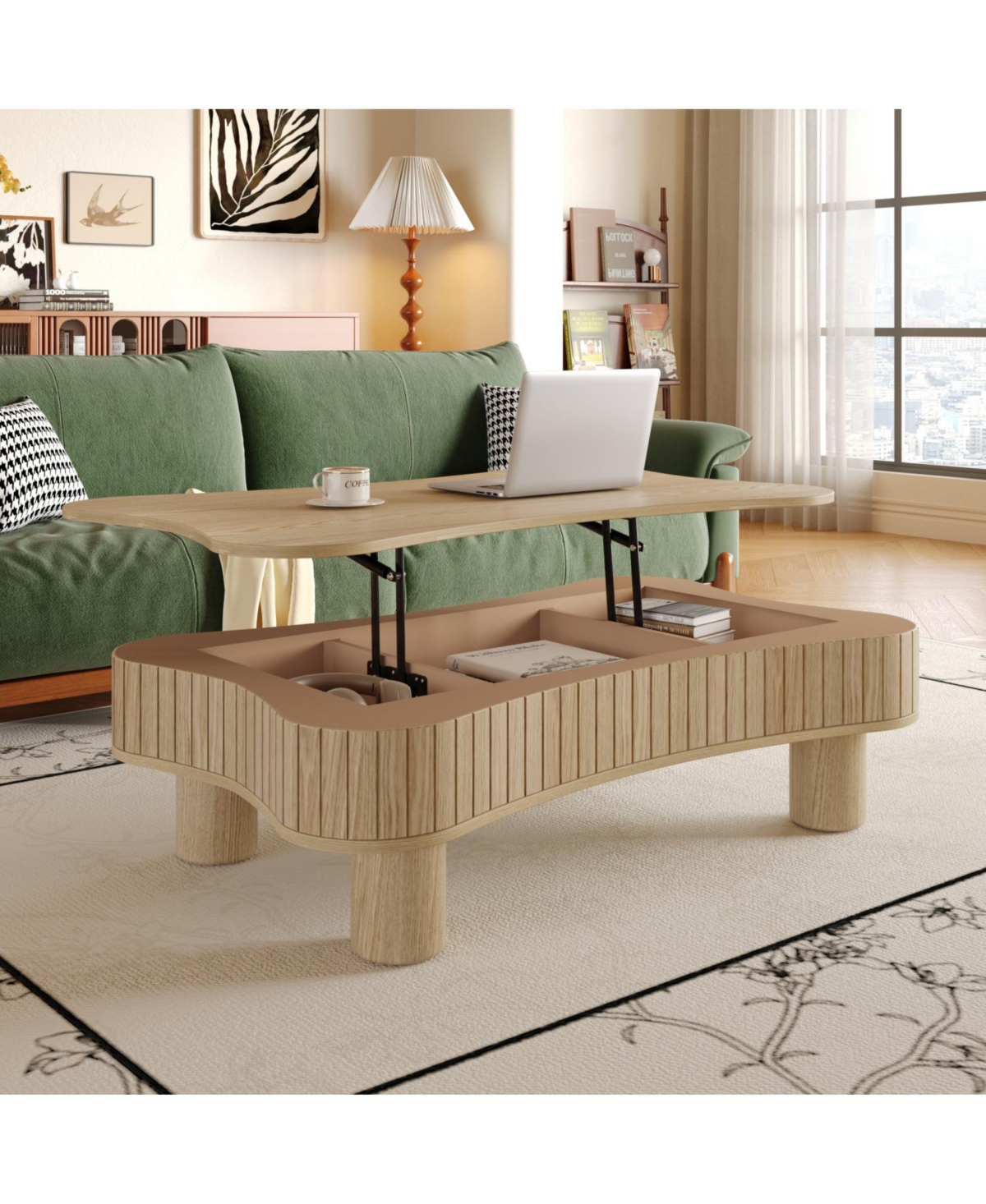Streamdale Furniture Lift Top Coffee Table - Fluted Panel, Hidden Storage