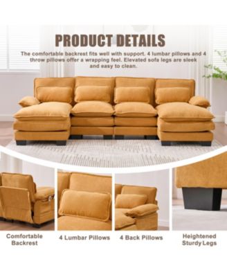 U Shaped Cloud Couch, 110" Chenille Sectional Sofa with Double Chaise