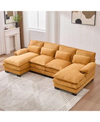 U Shaped Cloud Couch, 110" Chenille Sectional Sofa with Double Chaise