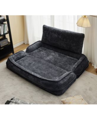 Double Dog Bed Sofa Couch, Extra Large, Adjustable, Chenille Black