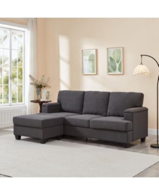  86" L-Shaped Sectional Sofa with Ottoman & Armrest Organizer - Dark Gray
