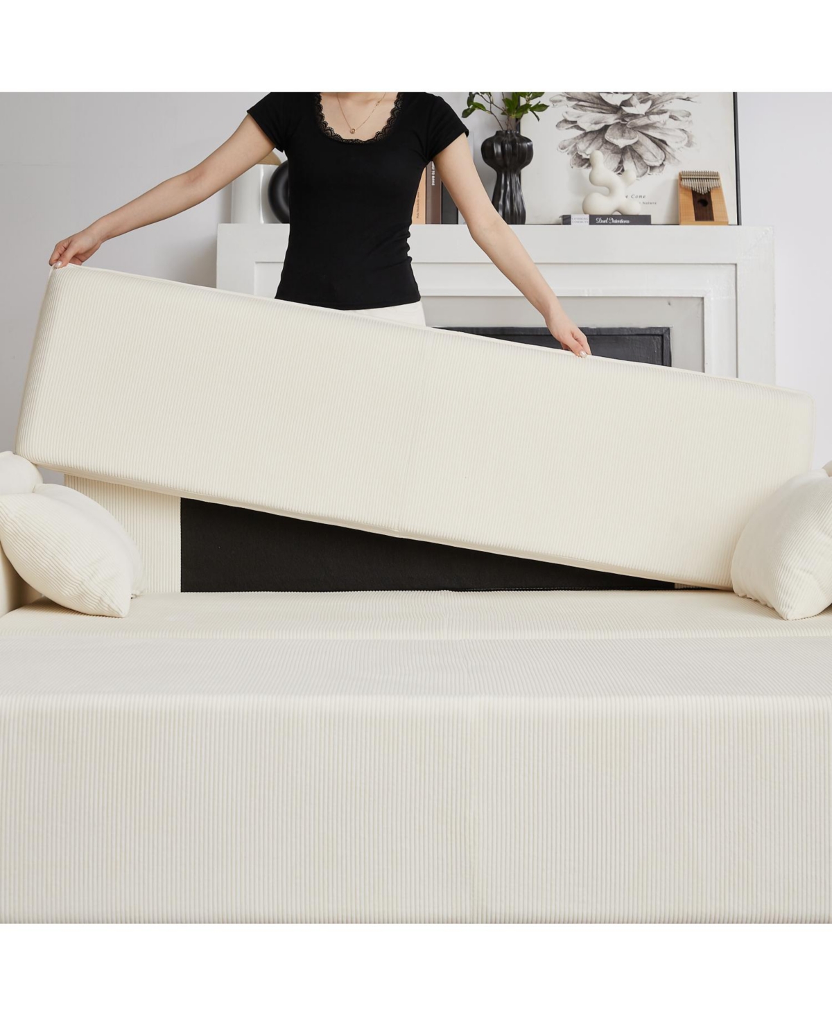 Streamdale Furniture 66" Sleeper Sofa Bed 3-in-1 Pullout, Corduroy, Beige