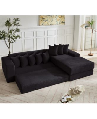 Streamdale Oversize Cloud Sectional Sofa Bed, L-Shape, 8 Pillows, Corduroy, Black (Right Facing)