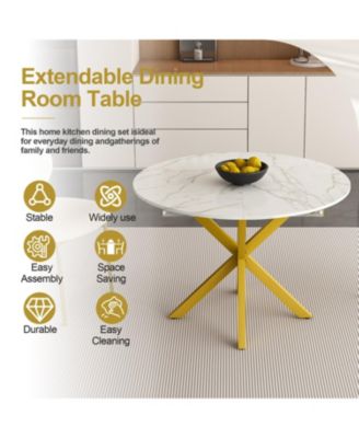 Round Extendable Dining Table, Carbon Steel Base (4-6 Seater)