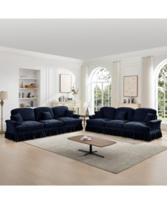 Streamdale Blue Chenille Sleeper Sofa with Ottomans