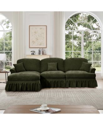 Mid Century Modular Sectional Sofa, Chenille, Ottoman, Green