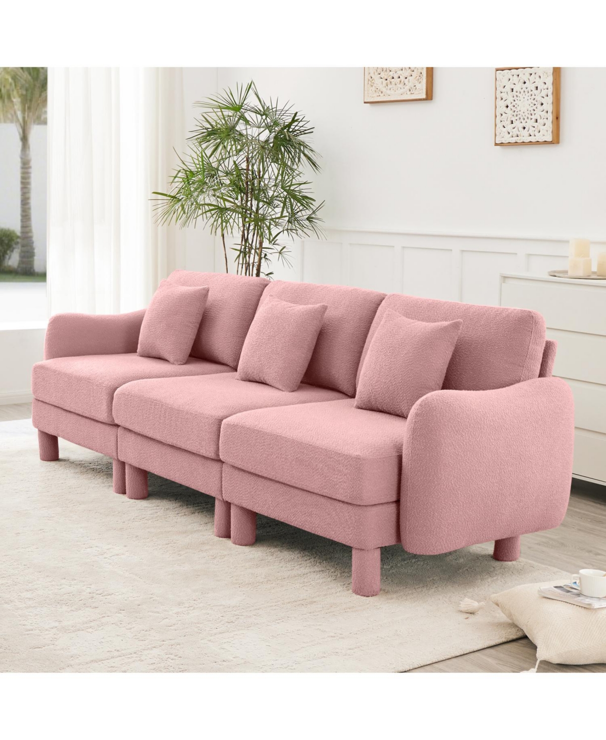 Streamdale Furniture + 3-Seater + Boucle + Shell Armrests + Sofa