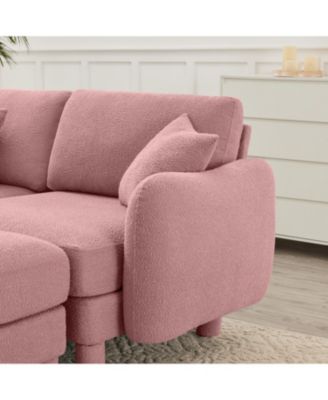 Streamdale Boucle U-Shape Sectional Sofa with Ottomans, Shell Arms, Pink